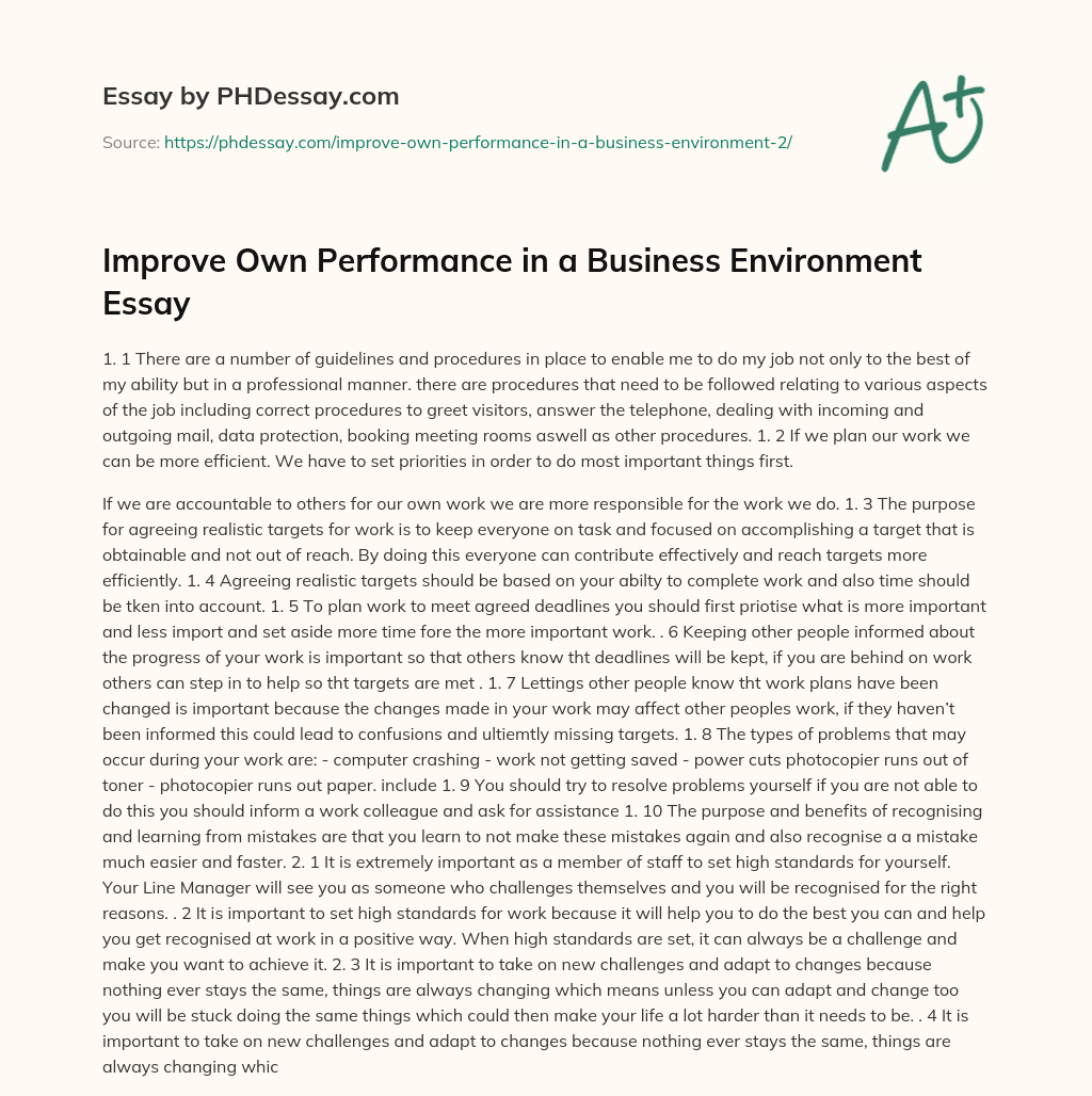 Improve Own Performance in a Business Environment Essay essay