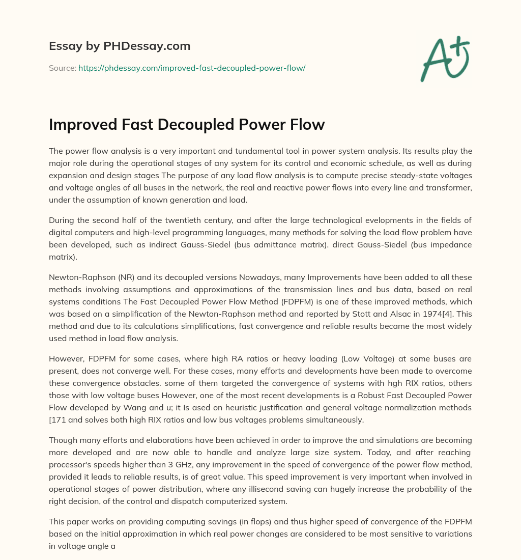 Improved Fast Decoupled Power Flow essay