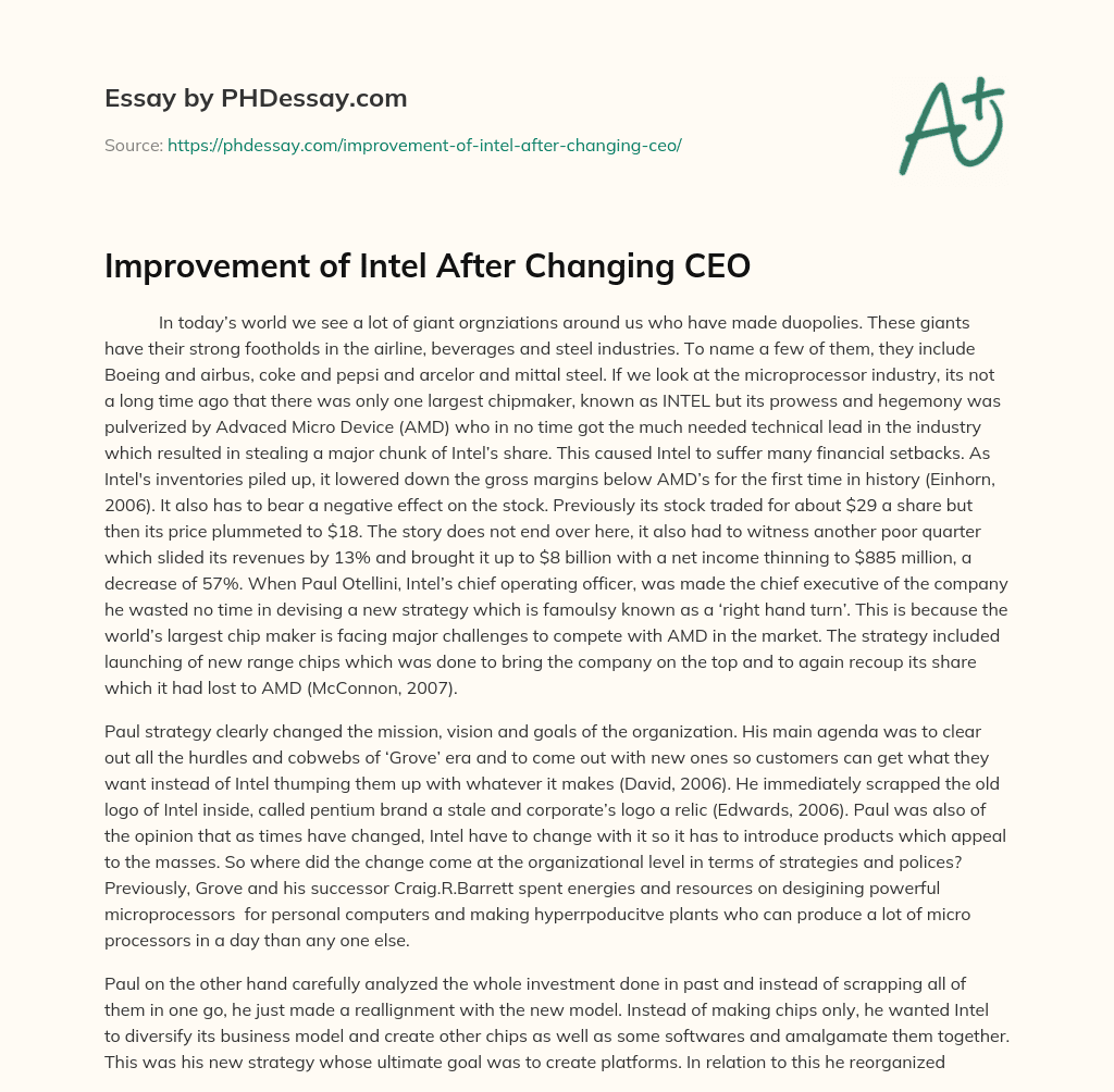 Improvement of Intel After Changing CEO essay