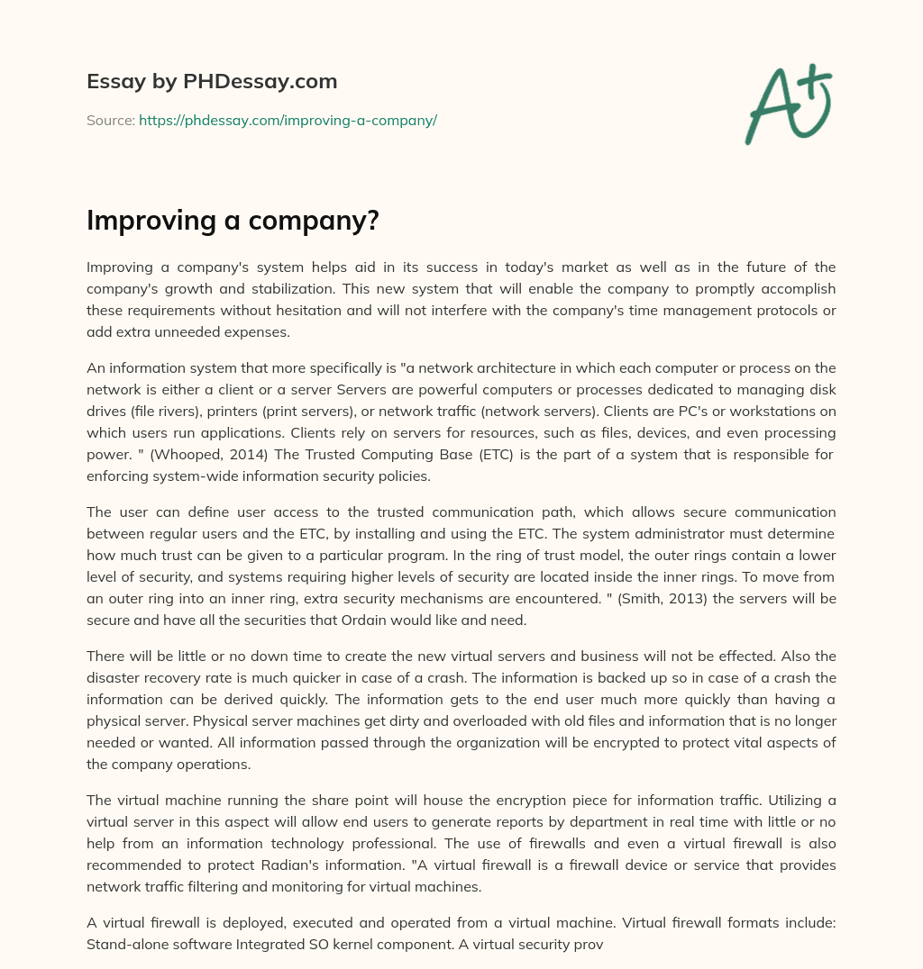 Improving a company? essay