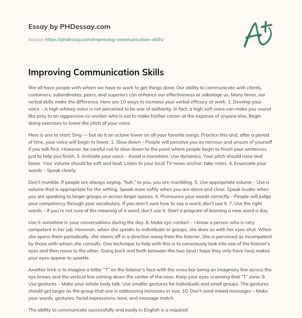 essay about improving communication skills