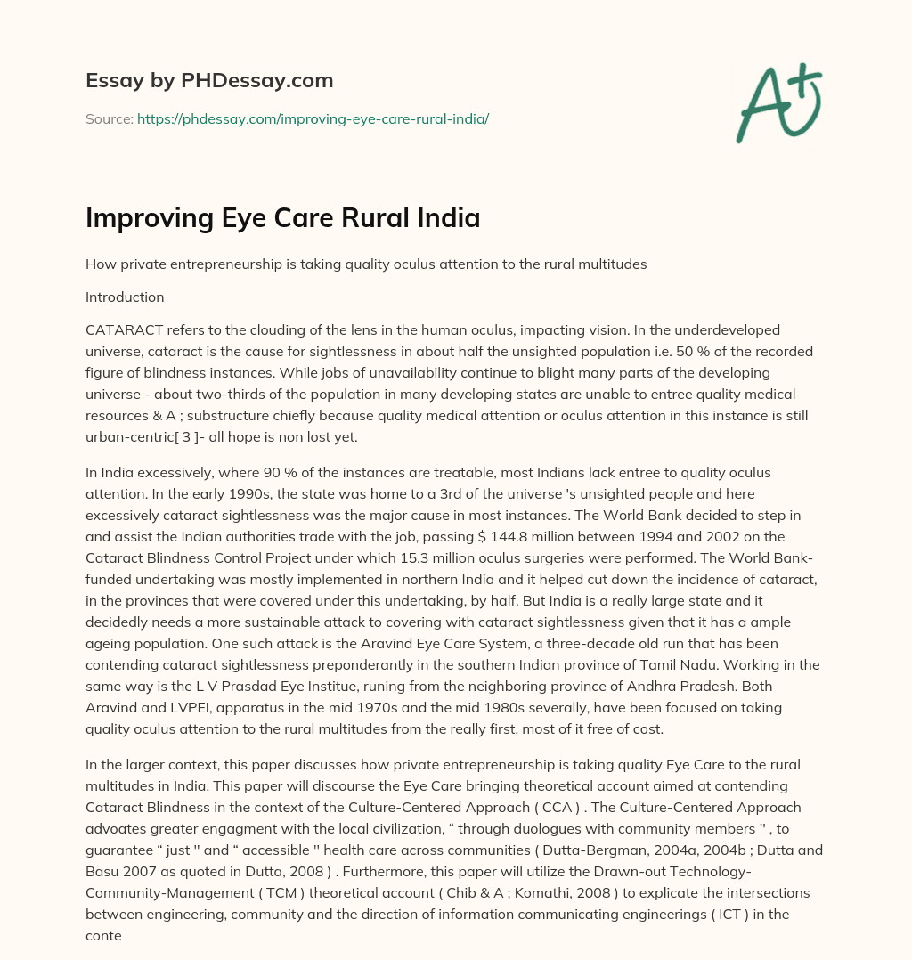 Improving Eye Care Rural India essay