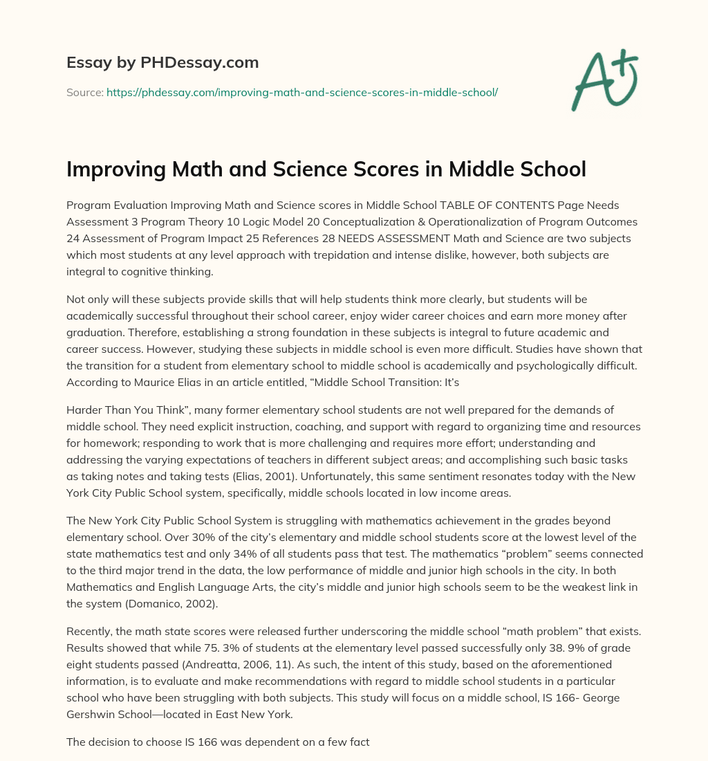 Improving Math and Science Scores in Middle School essay