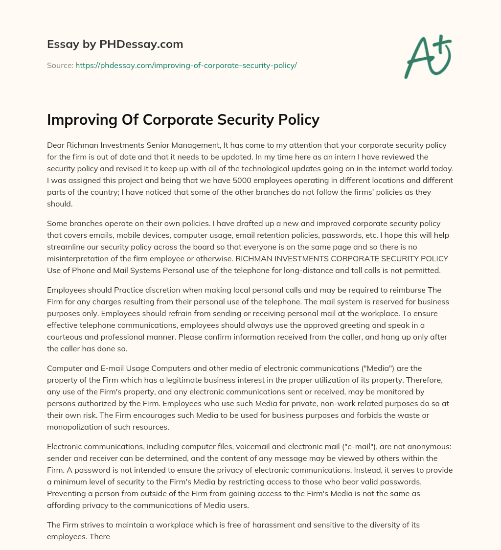 Improving Of Corporate Security Policy essay