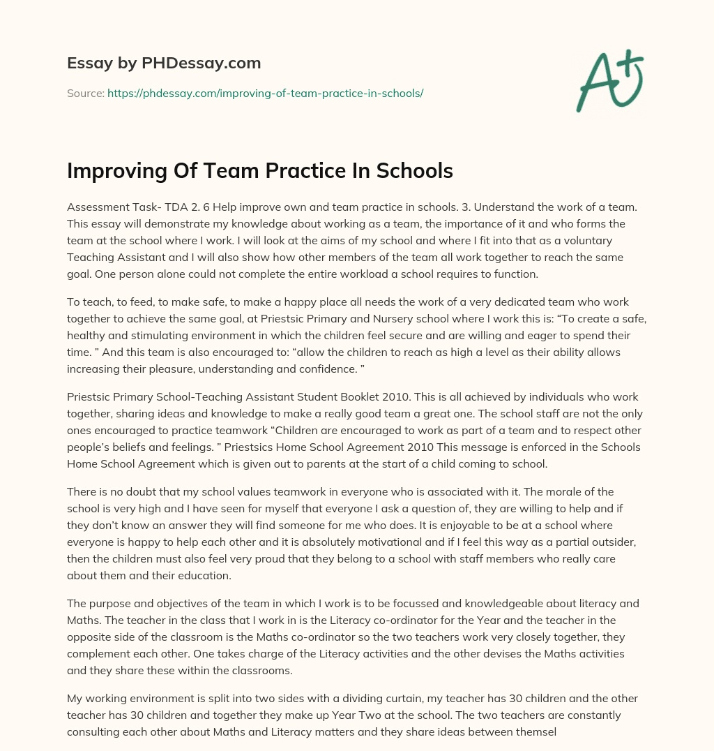 Improving Of Team Practice In Schools essay