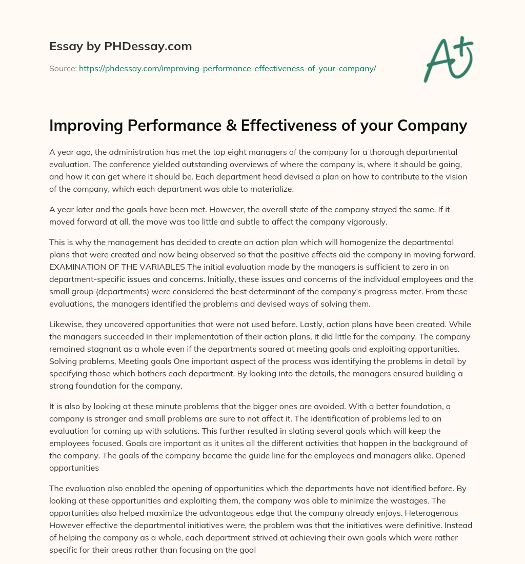 Improving Performance & Effectiveness of your Company essay