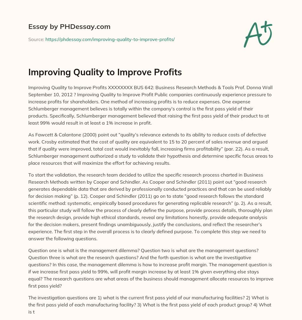 Improving Quality to Improve Profits essay