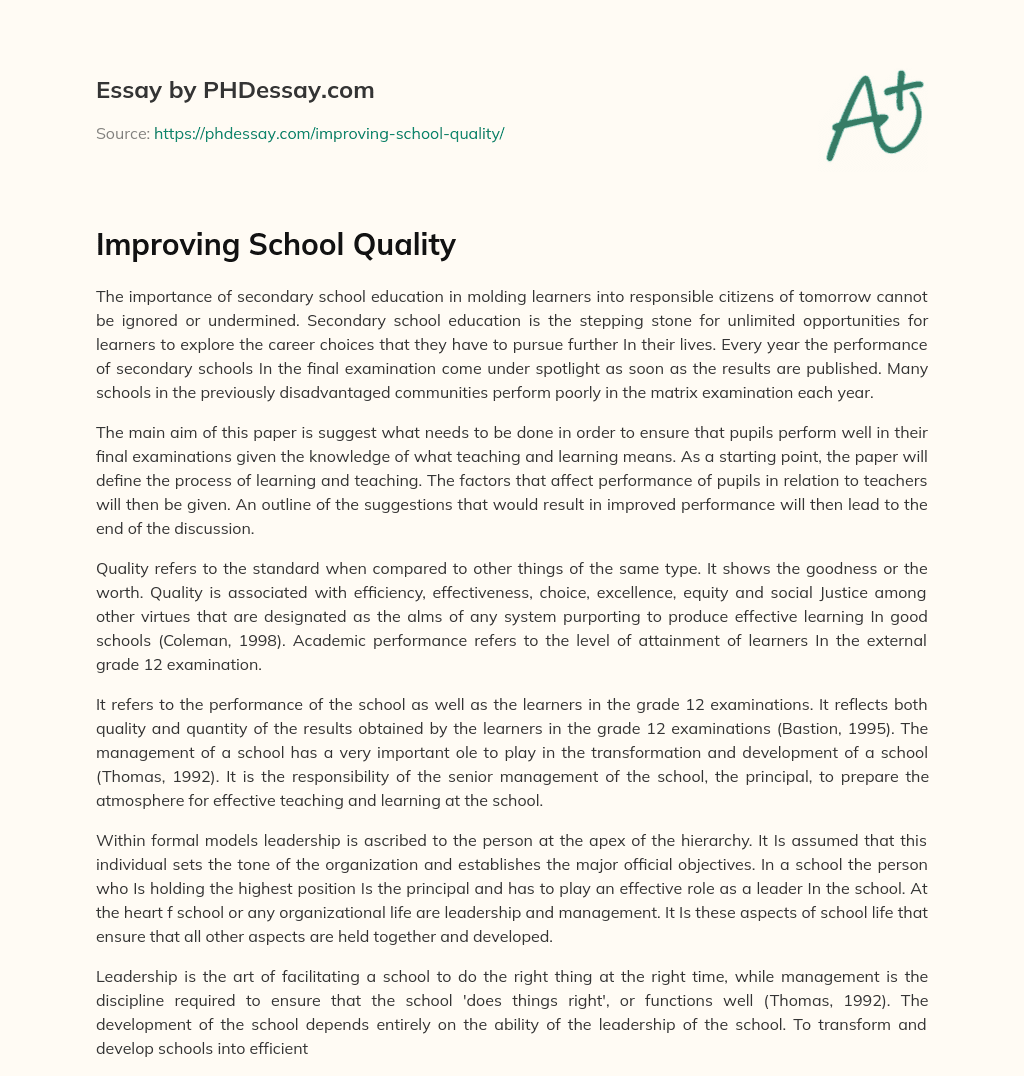 Improving School Quality essay