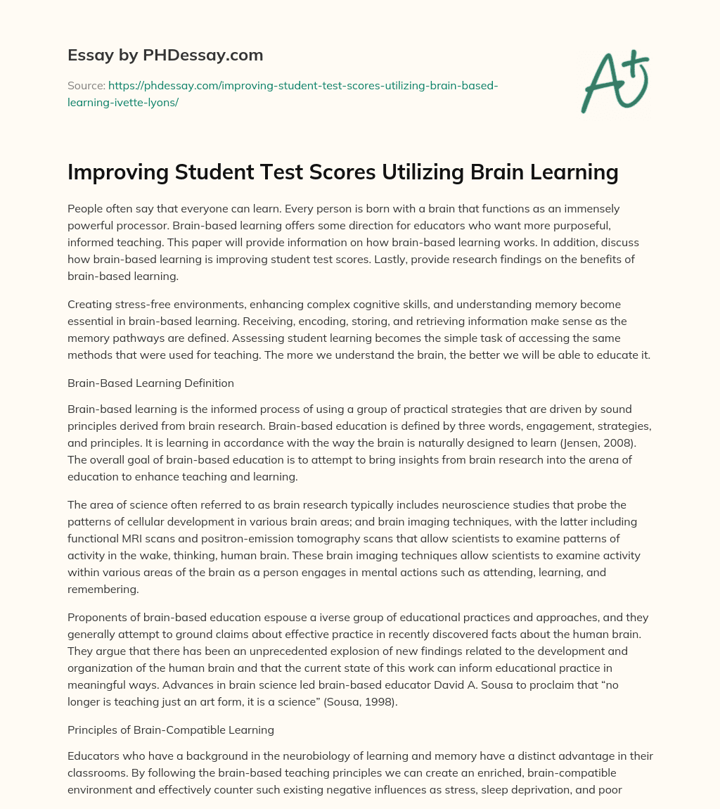 Improving Student Test Scores Utilizing Brain Learning essay