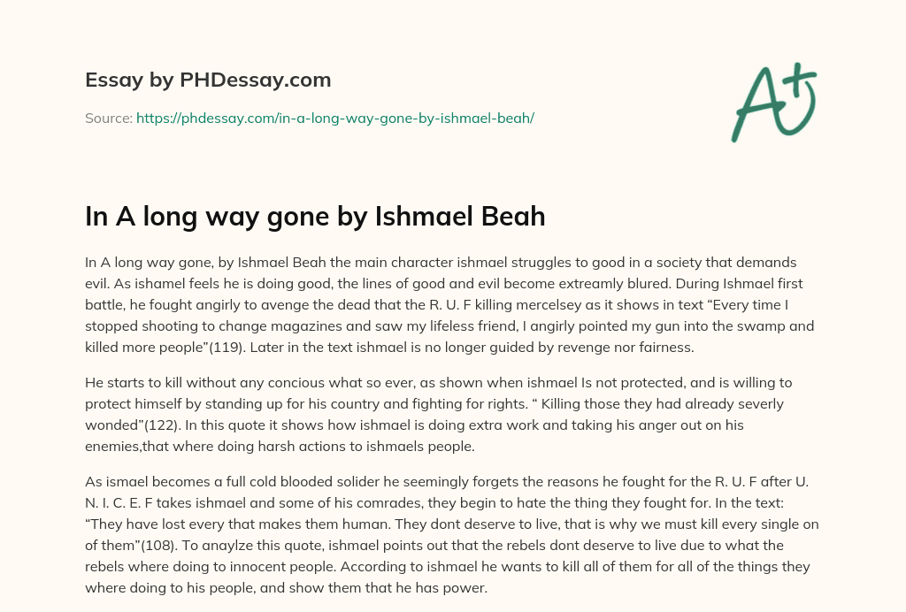 In A long way gone by Ishmael Beah essay