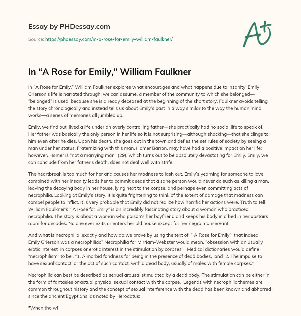 In “A Rose for Emily,” William Faulkner essay