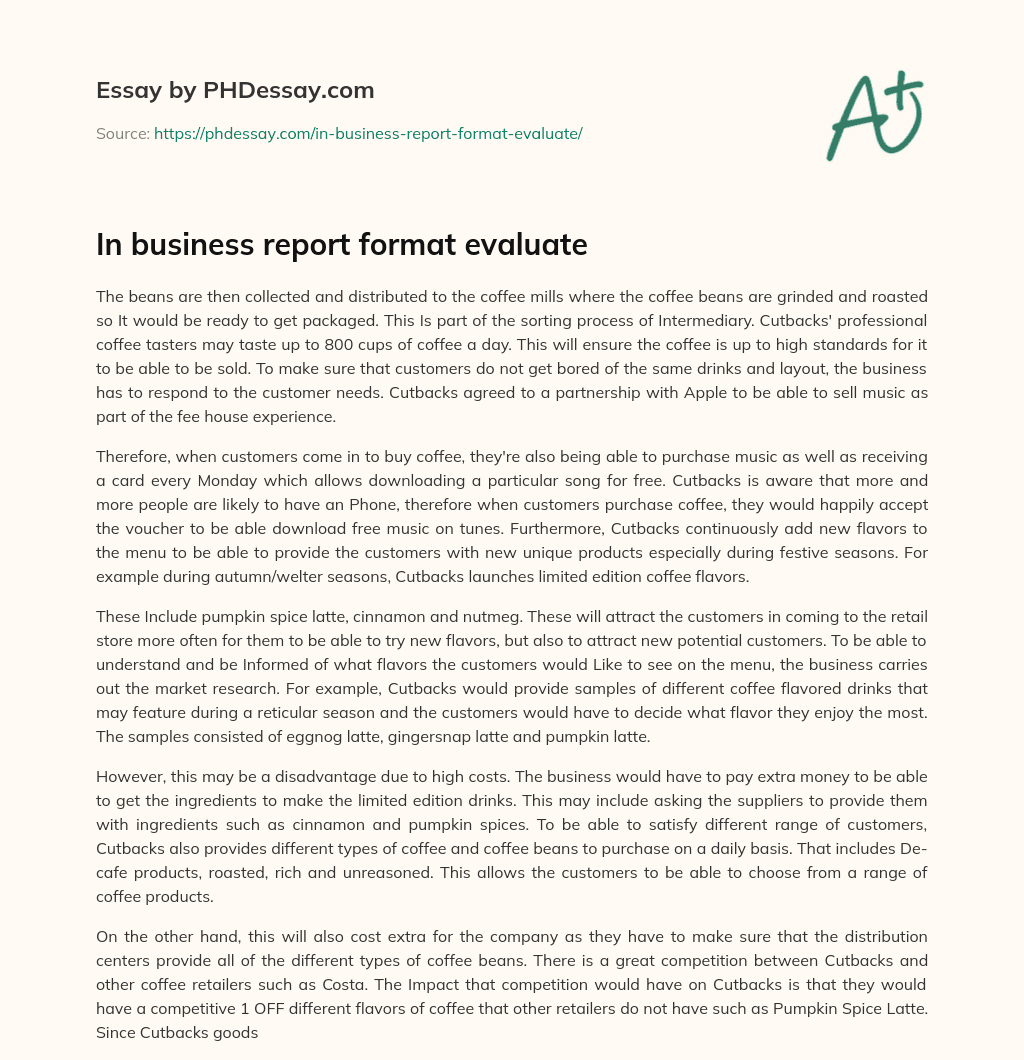 In business report format evaluate essay
