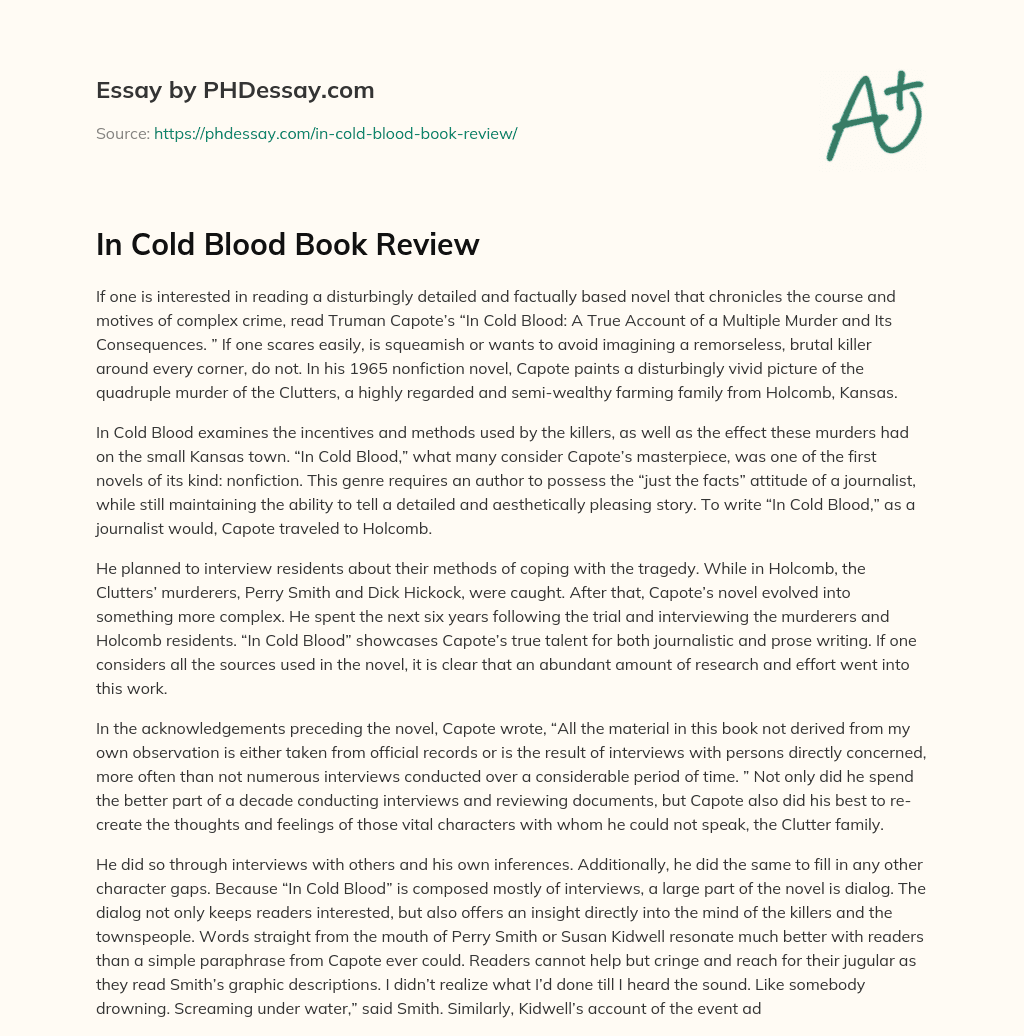 In Cold Blood Book Review essay