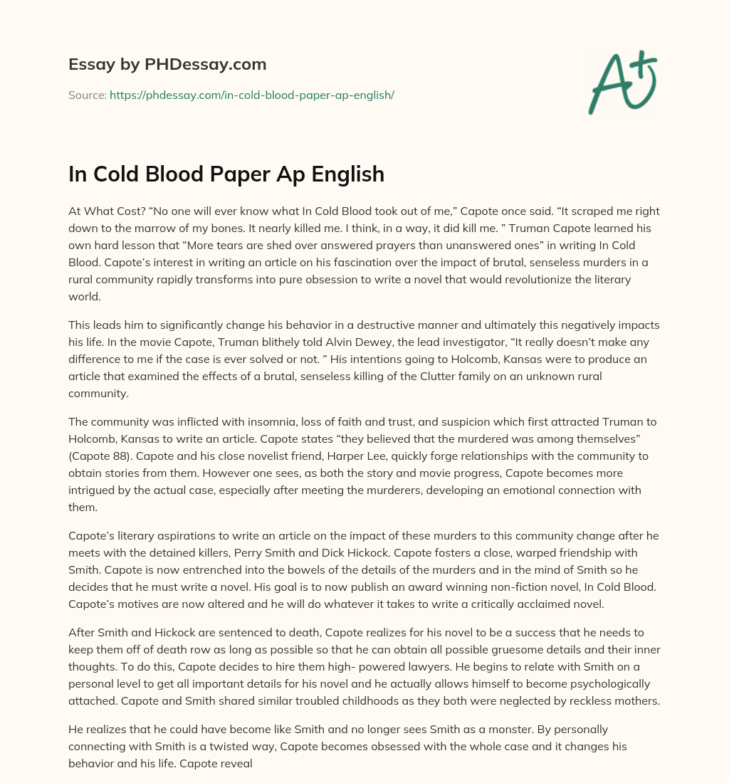 In Cold Blood Paper Ap English essay