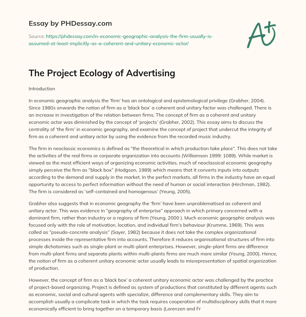 The Project Ecology of Advertising essay