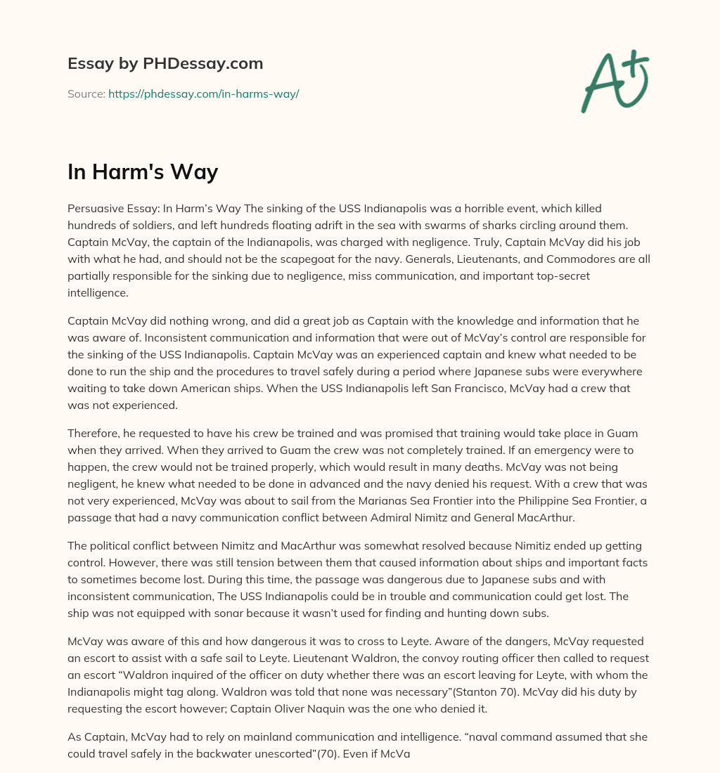 In Harm’s Way essay