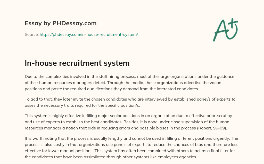 In-house recruitment system essay