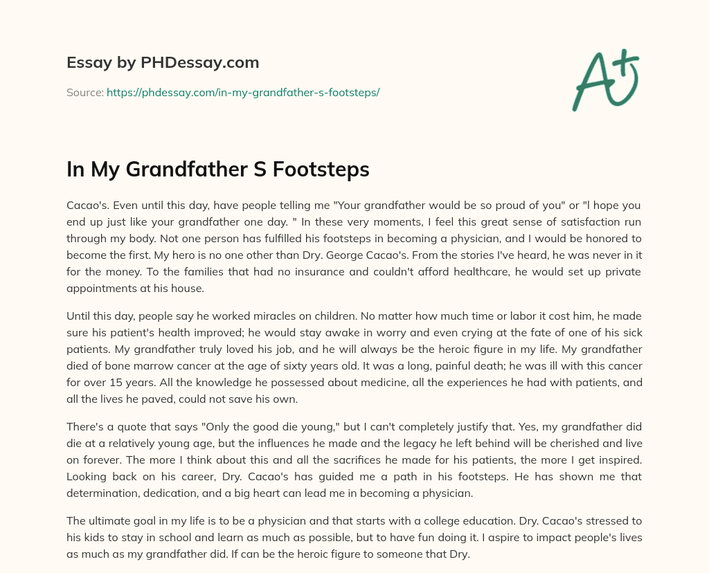 In My Grandfather S Footsteps essay