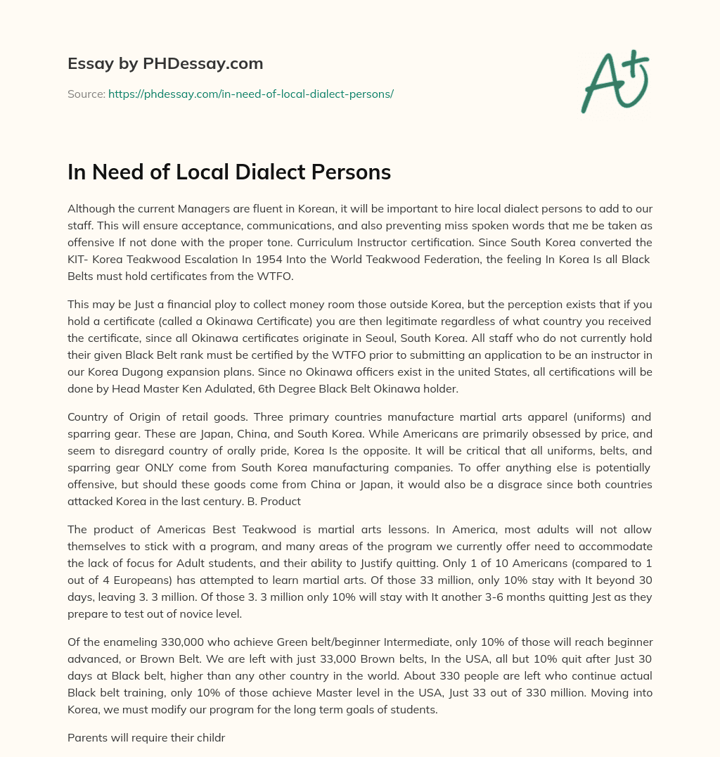In Need of Local Dialect Persons essay