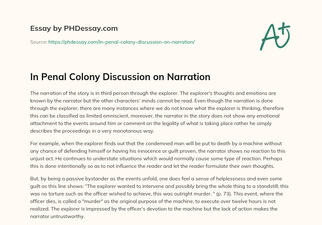 In Penal Colony Discussion on Narration essay