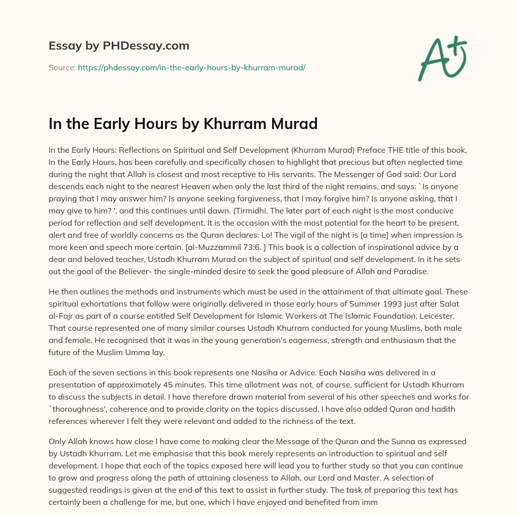 In the Early Hours by Khurram Murad essay