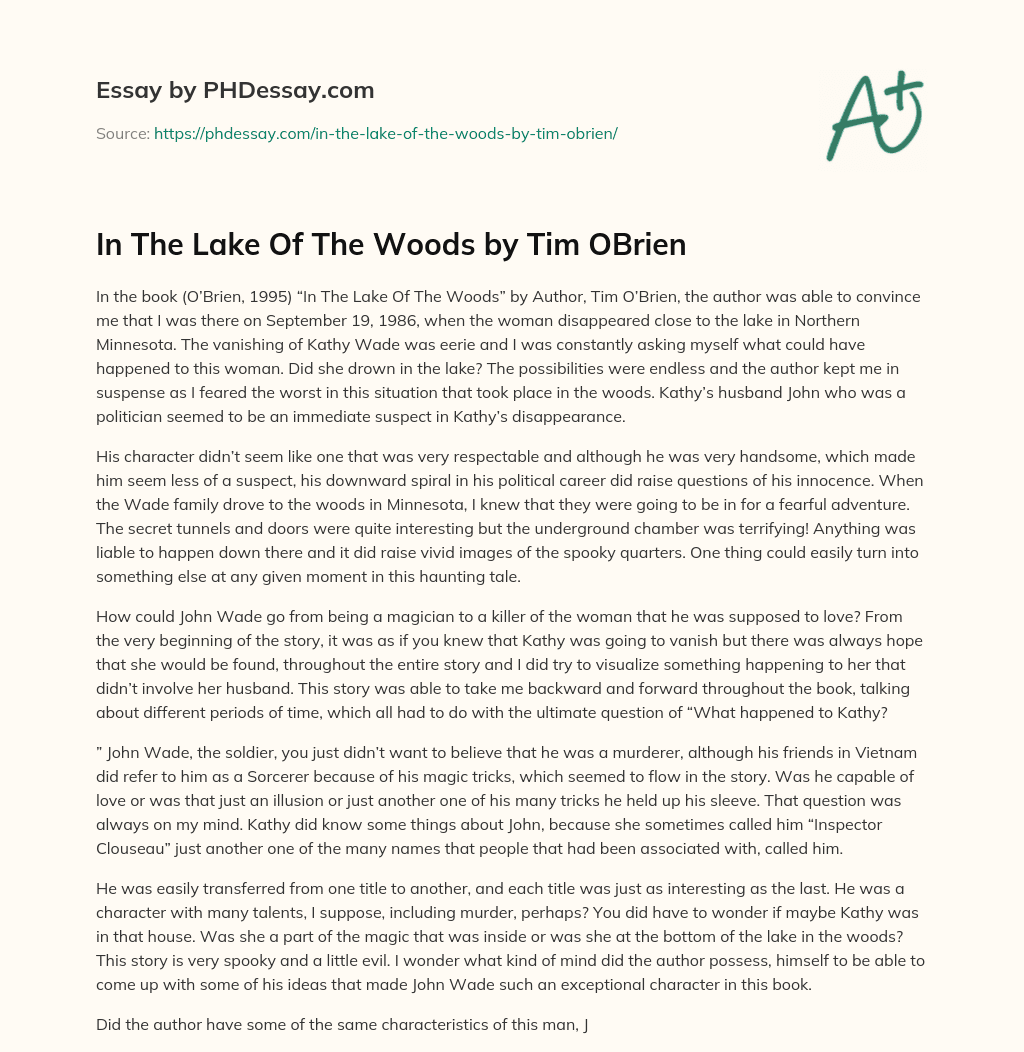 In The Lake Of The Woods by Tim OBrien essay