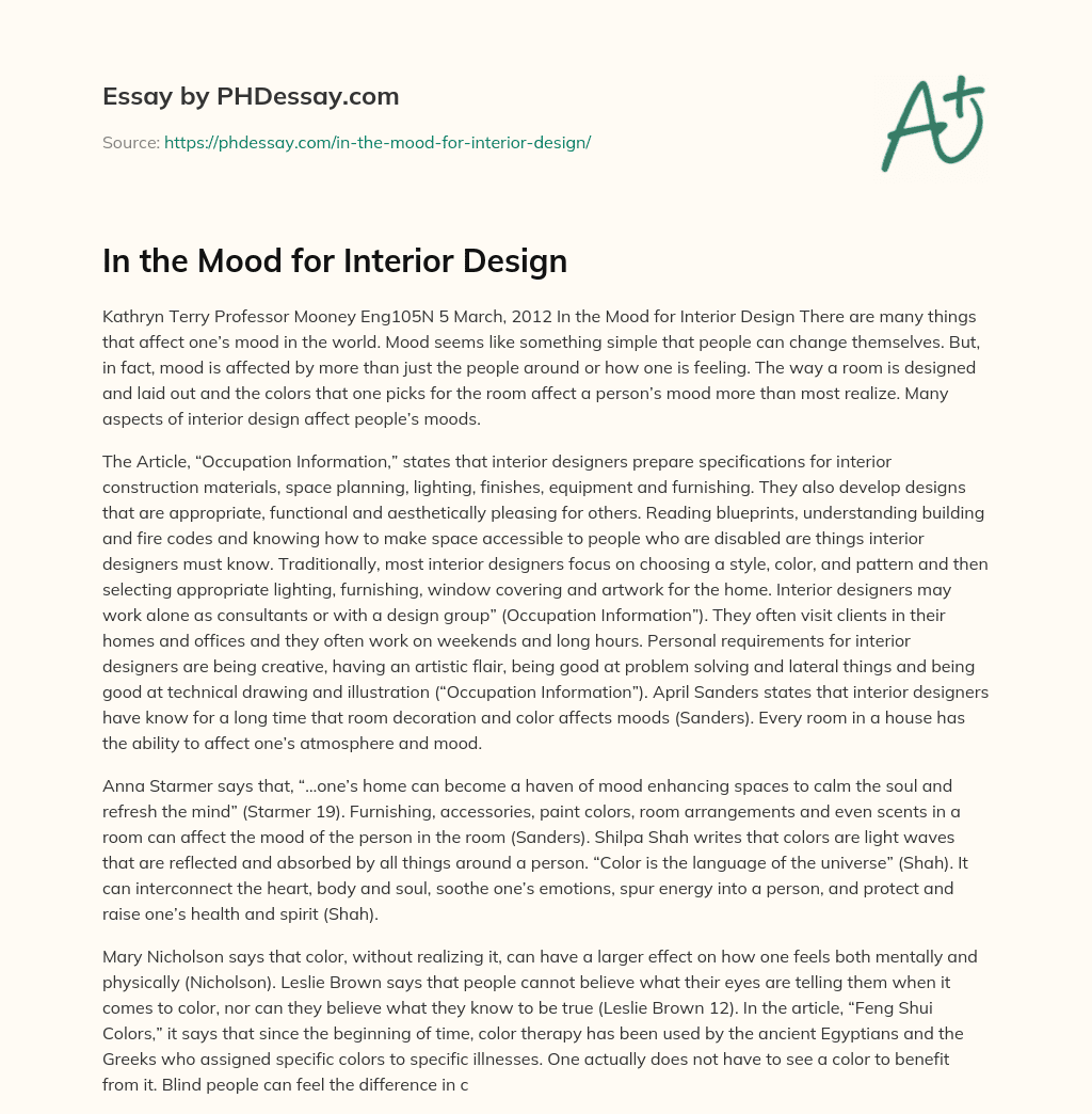 In the Mood for Interior Design essay
