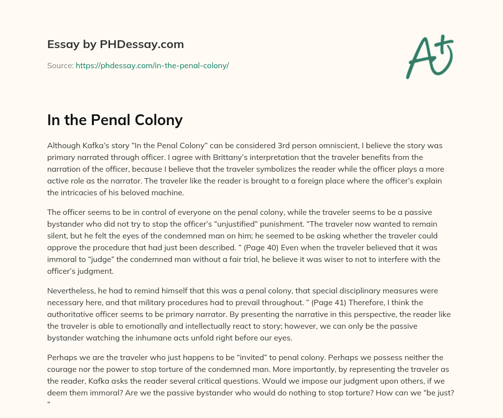 In the Penal Colony essay