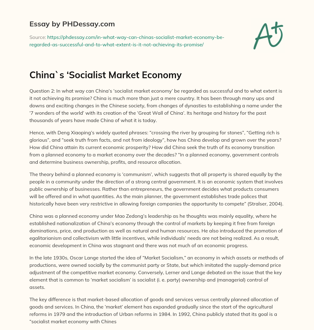 China`s ‘Socialist Market Economy essay