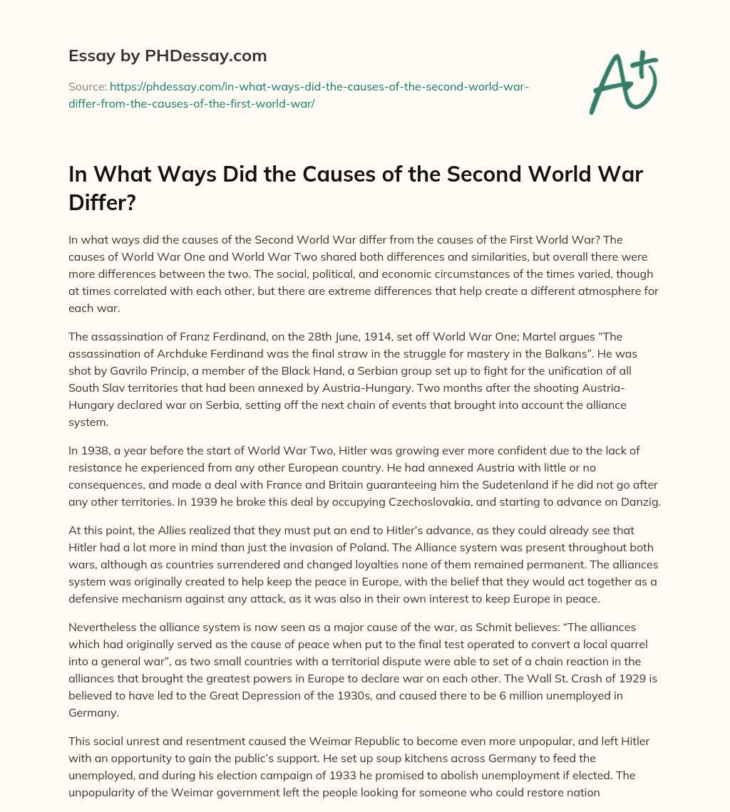 In What Ways Did the Causes of the Second World War Differ? essay