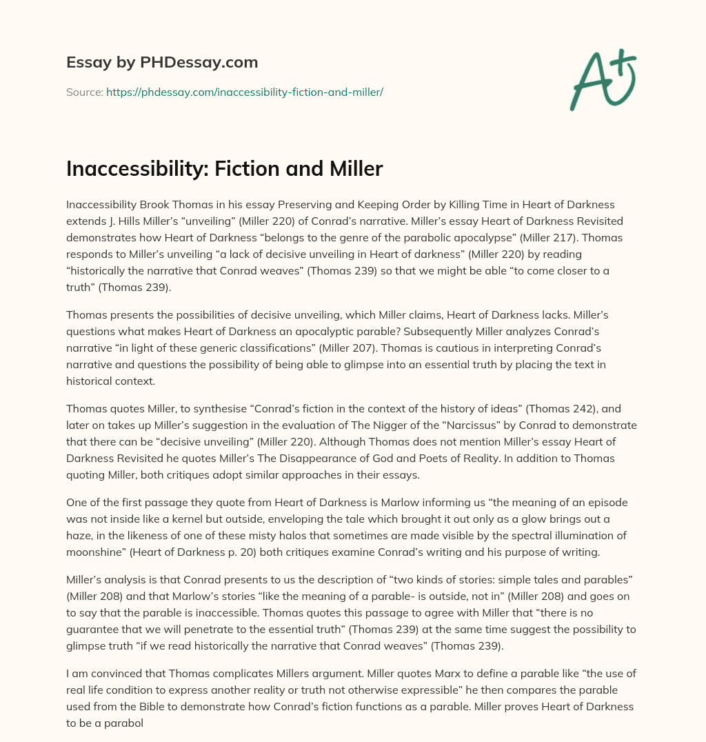 Inaccessibility: Fiction and Miller essay