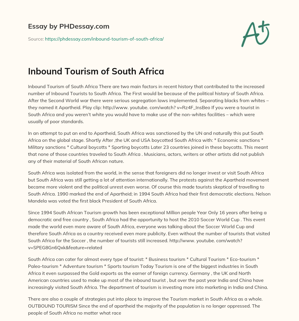 Inbound Tourism of South Africa essay