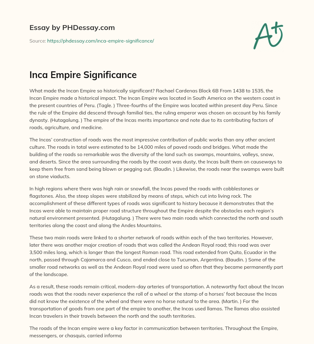 Inca Empire Significance essay