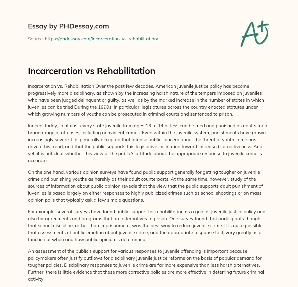 Incarceration vs Rehabilitation essay