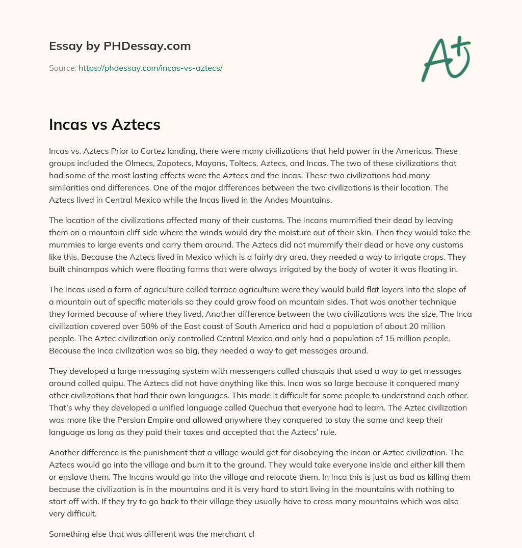 Incas vs Aztecs essay