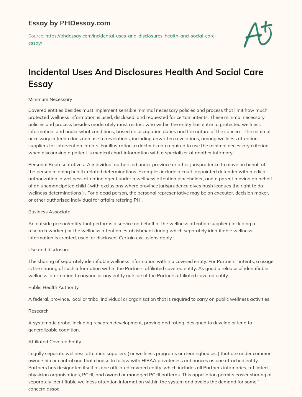Incidental Uses And Disclosures Health And Social Care Essay essay
