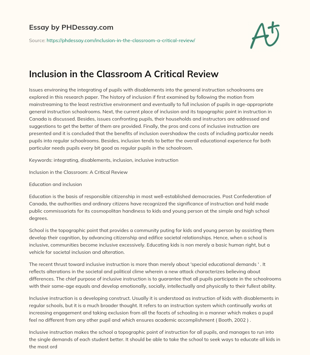 Inclusion in the Classroom A Critical Review essay