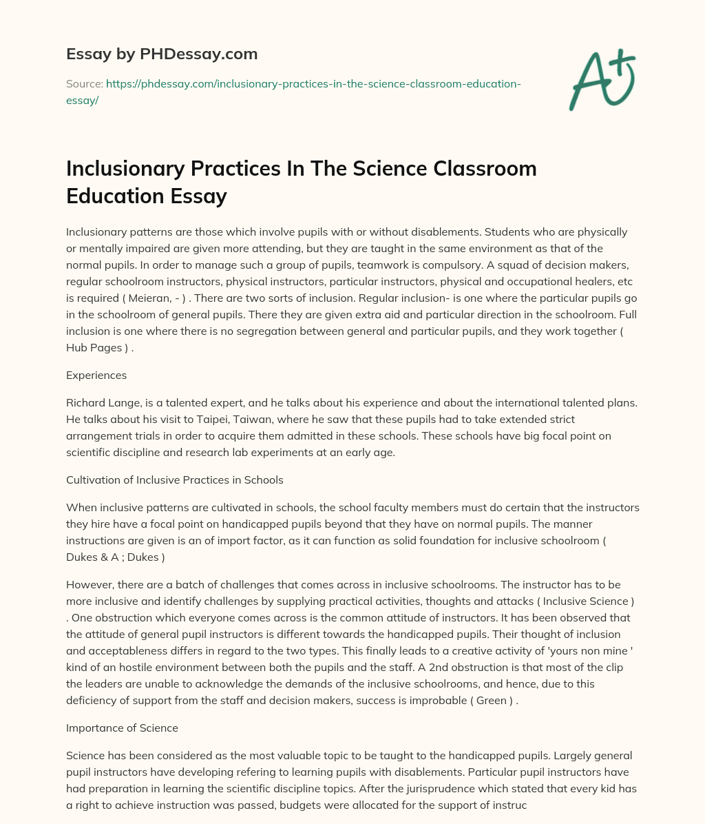 Inclusionary Practices In The Science Classroom Education Essay essay