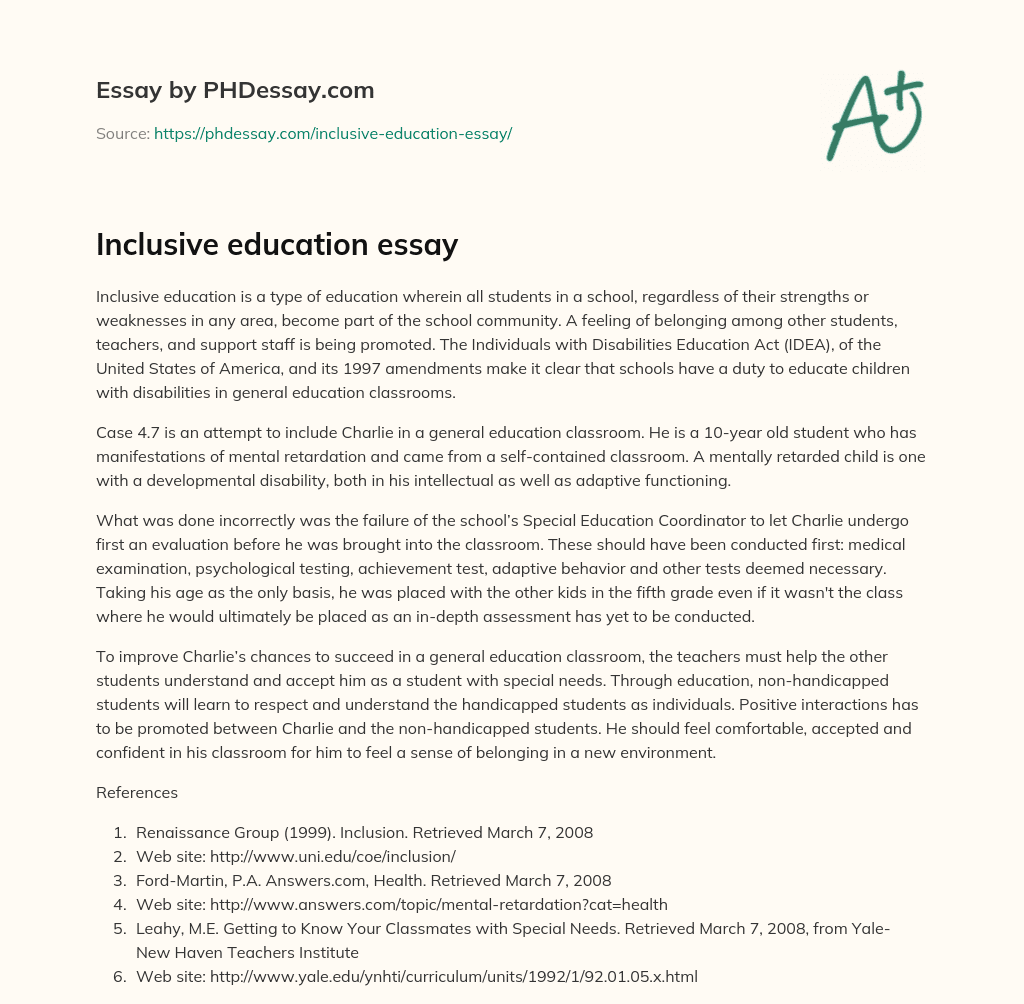 Inclusive Education Essay 300 Words PHDessay