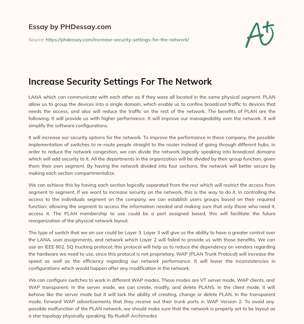 Increase Security Settings For The Network essay