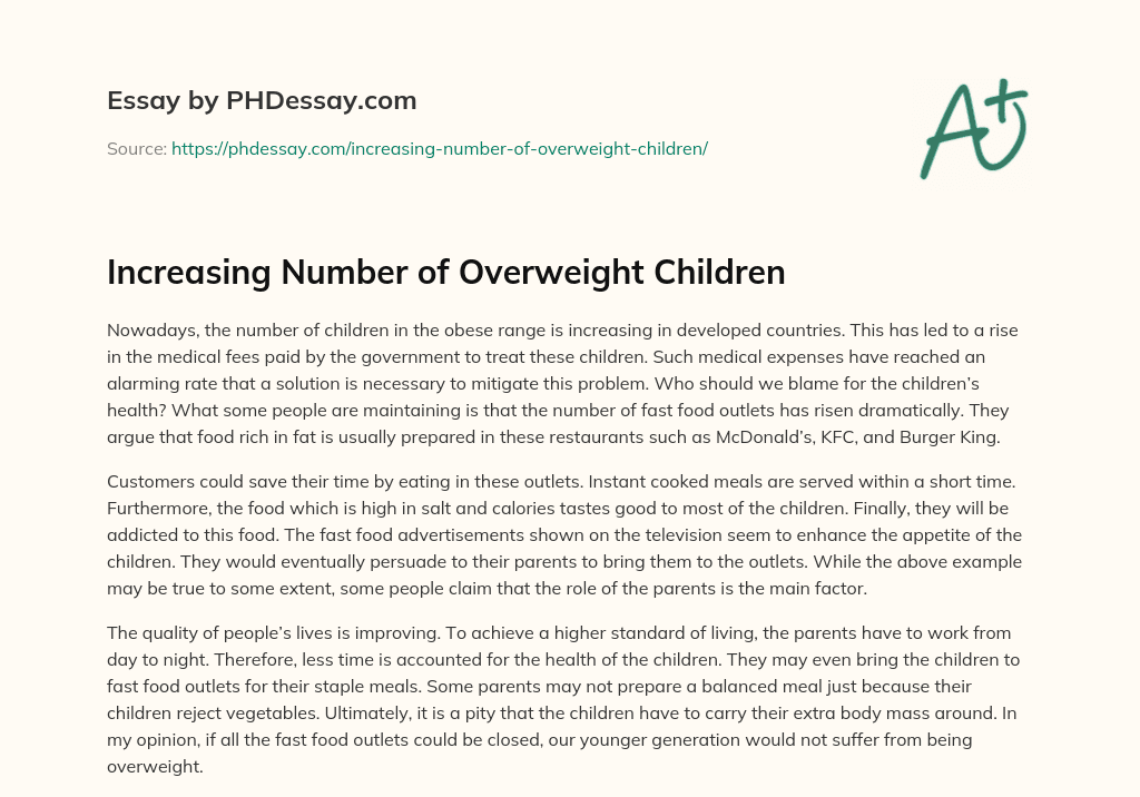 Increasing Number of Overweight Children essay