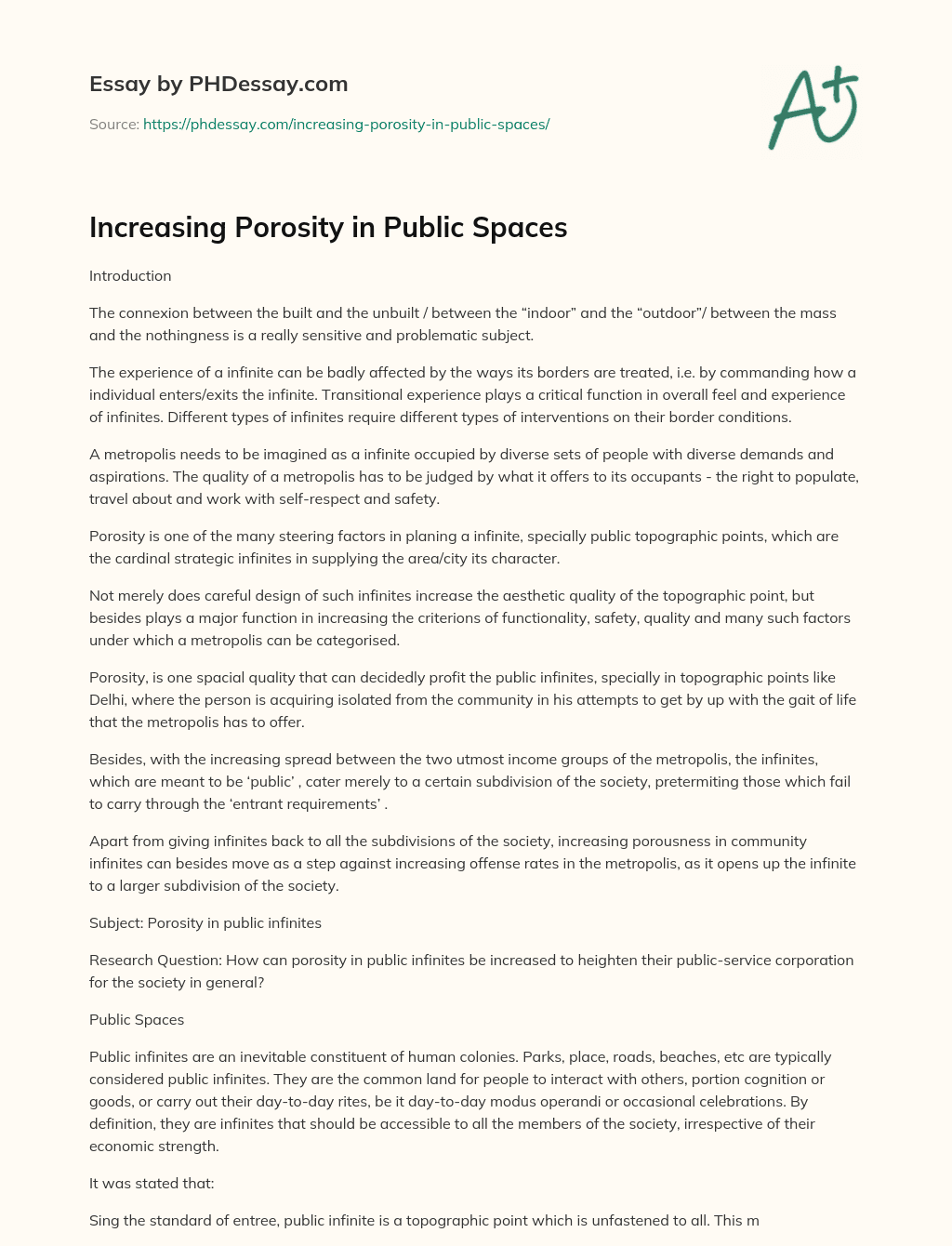 Increasing Porosity in Public Spaces essay