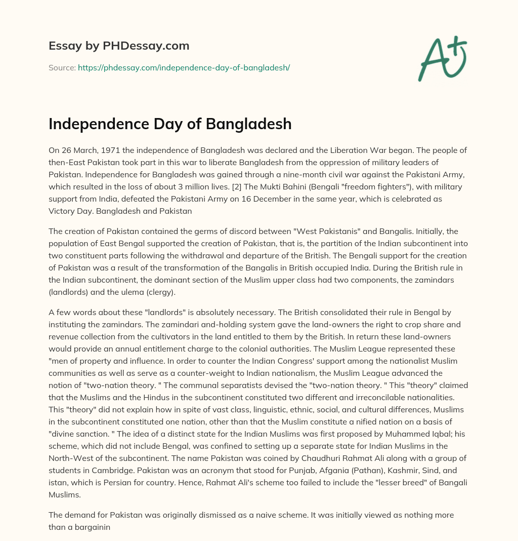 independence day bangladesh essay