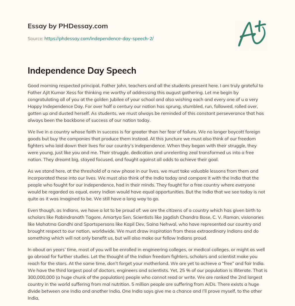 Independence Day Speech essay