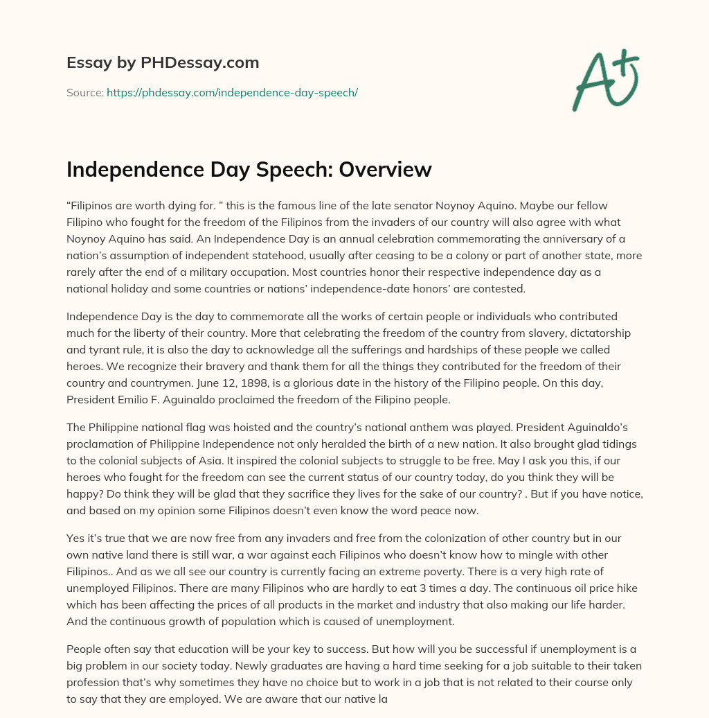 Independence Day Speech: Overview essay