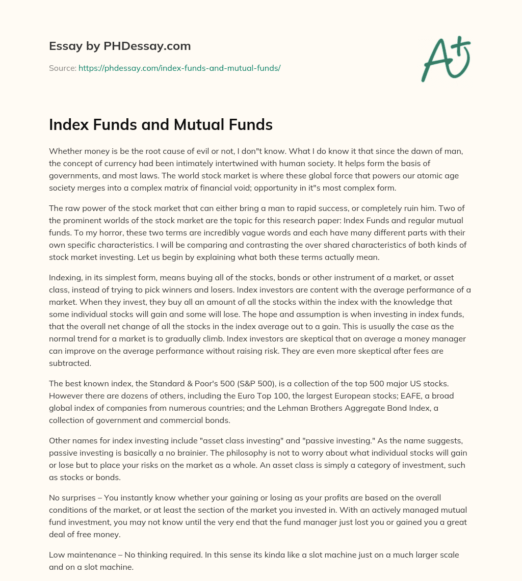 Index Funds and Mutual Funds essay