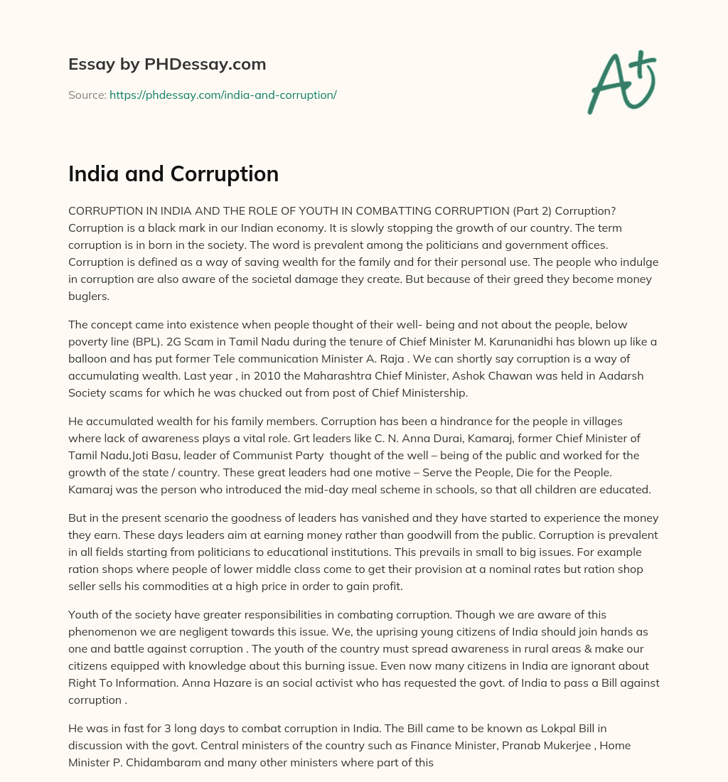 India and Corruption essay