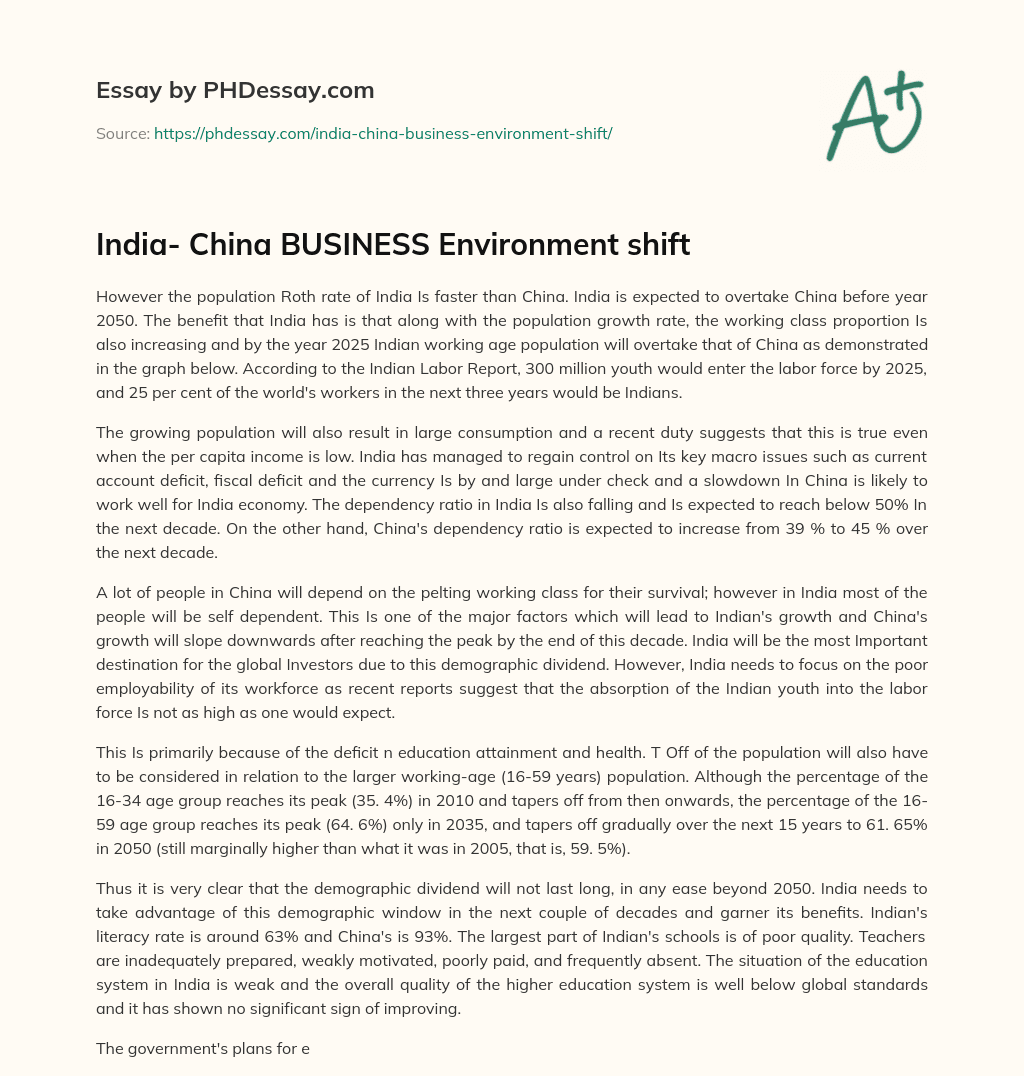 India- China BUSINESS Environment shift essay
