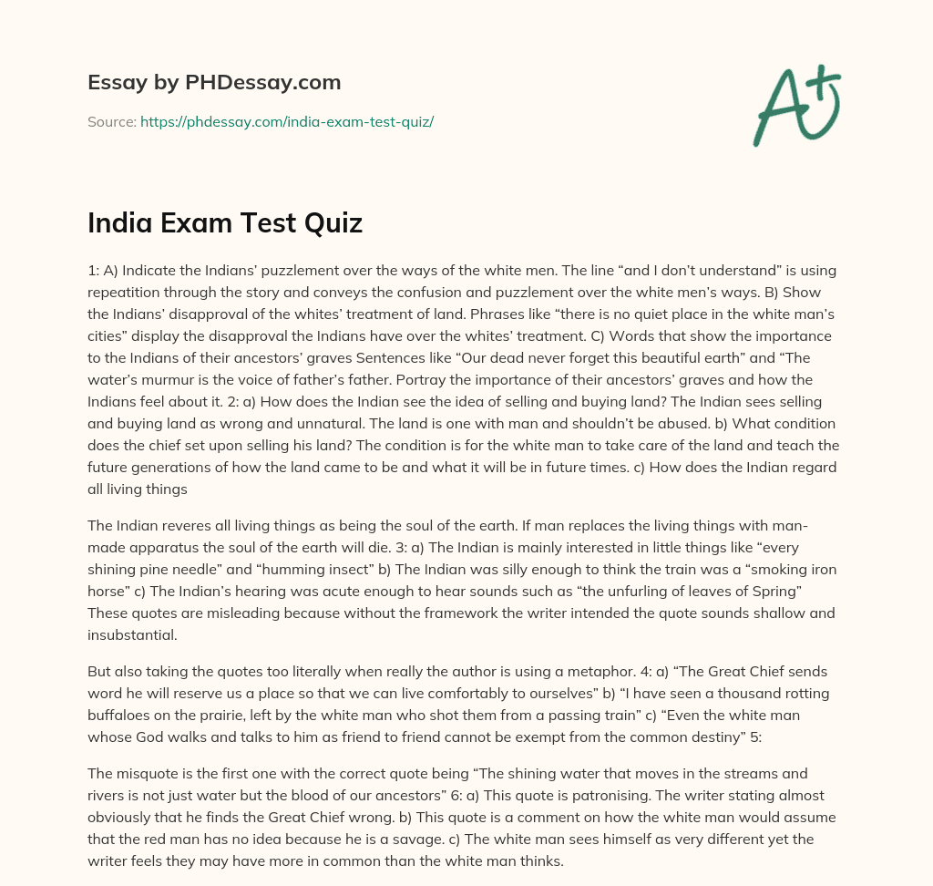 India Exam Test Quiz essay