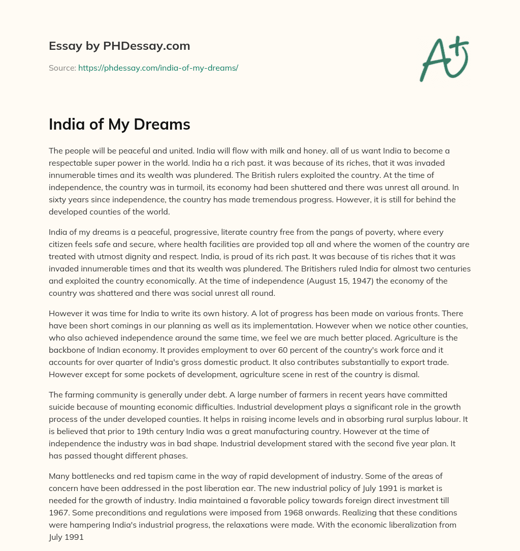 India of My Dreams essay